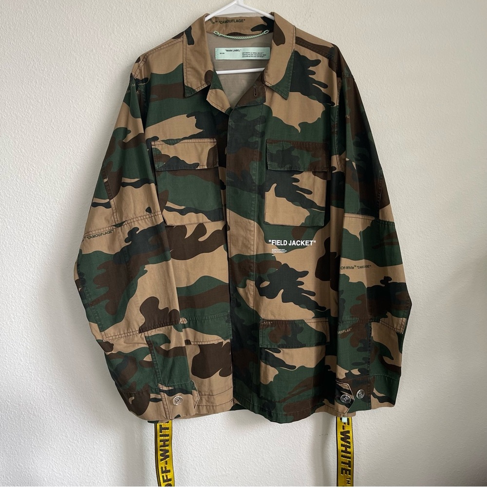 Off White " Field Jacket " Camo 4 Pocket Button Front Jacket